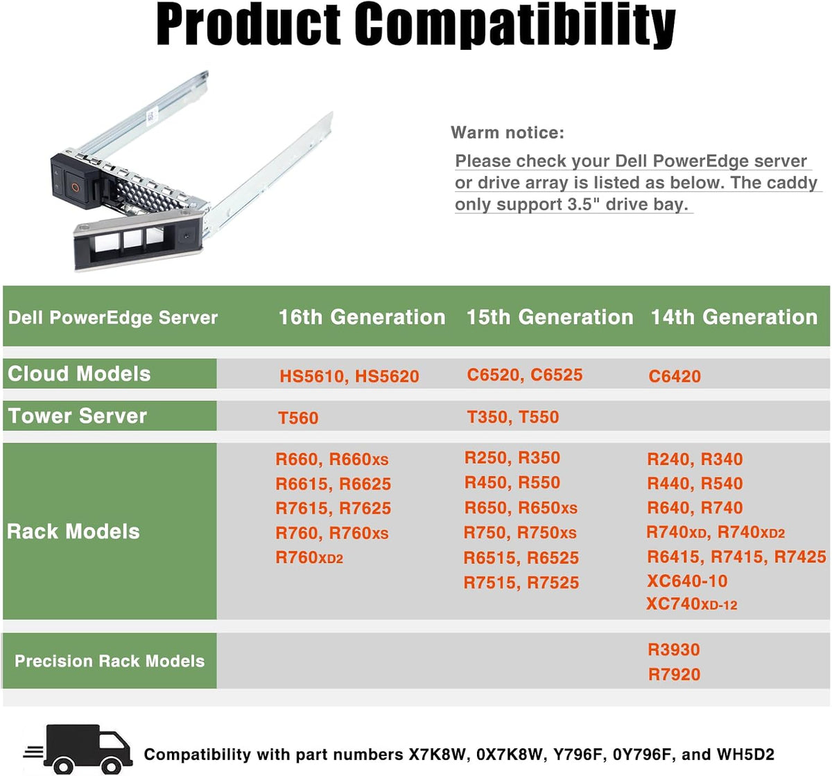 Hard Drive Tray Caddy 3.5 HDD Caddy X7K8W 0X7K8W SSD Bracket