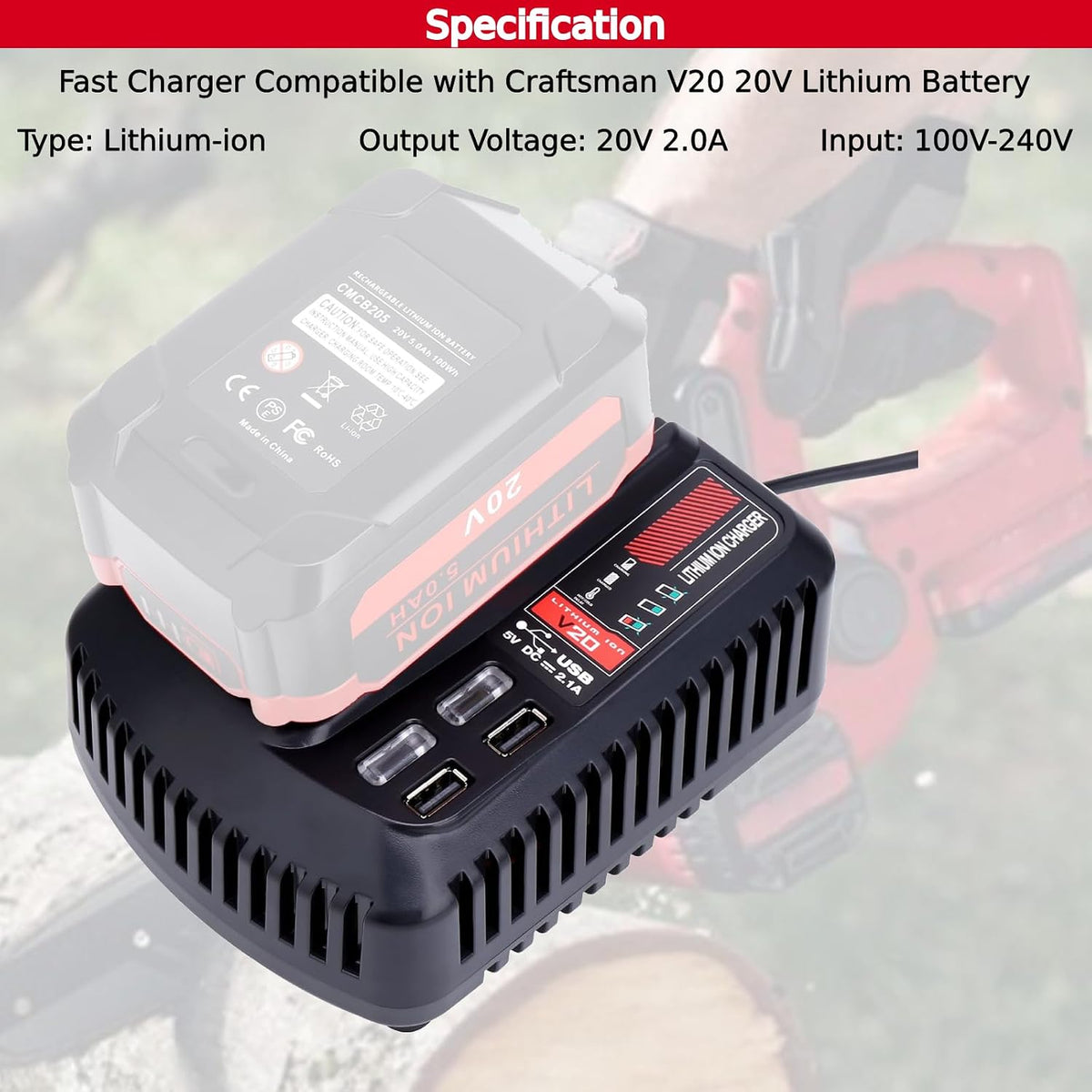 CMCB104 Fast Charger Compatible with Craftsman 20v V20 Lithium Battery