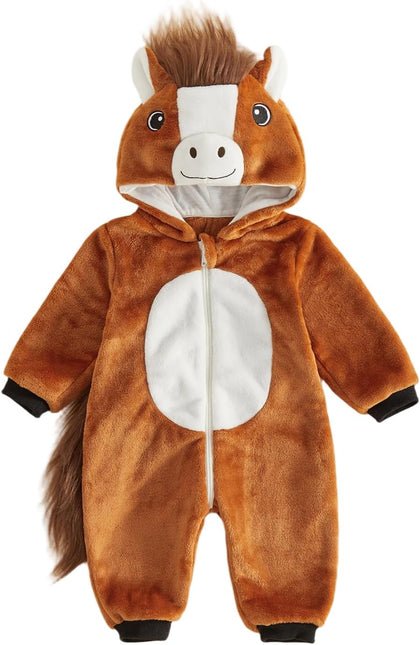 Toddler Baby Horse Costume Cute Halloween Animal Costumes | Warm Hooded Long Sleeve Jumpsuit Boys Girls Fall Winter