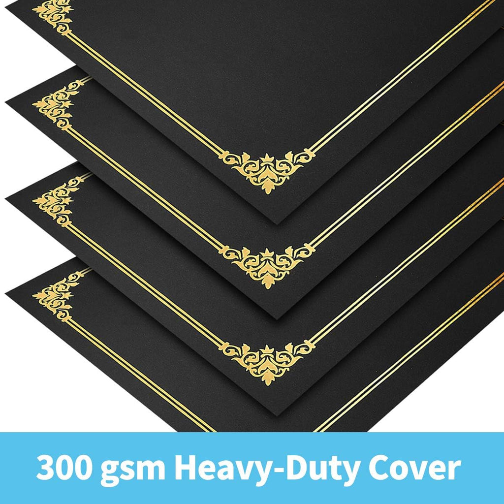 75pcs Certificate Kit, Includes 25pcs Black Certificate Holders & 25pcs Letter Size Certificate Papers & 25pcs Gold