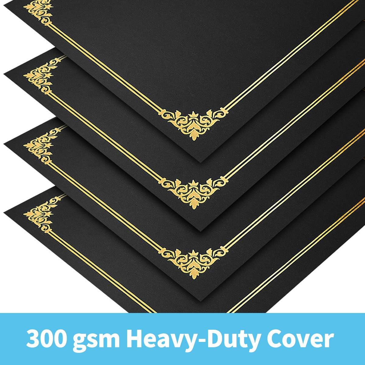 75pcs Certificate Kit, Includes 25pcs Black Certificate Holders & 25pcs Letter Size Certificate Papers & 25pcs Gold