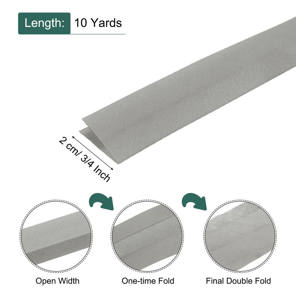 3/4 Inch Double Fold Bias Tape Polyester Gray 10 Yards