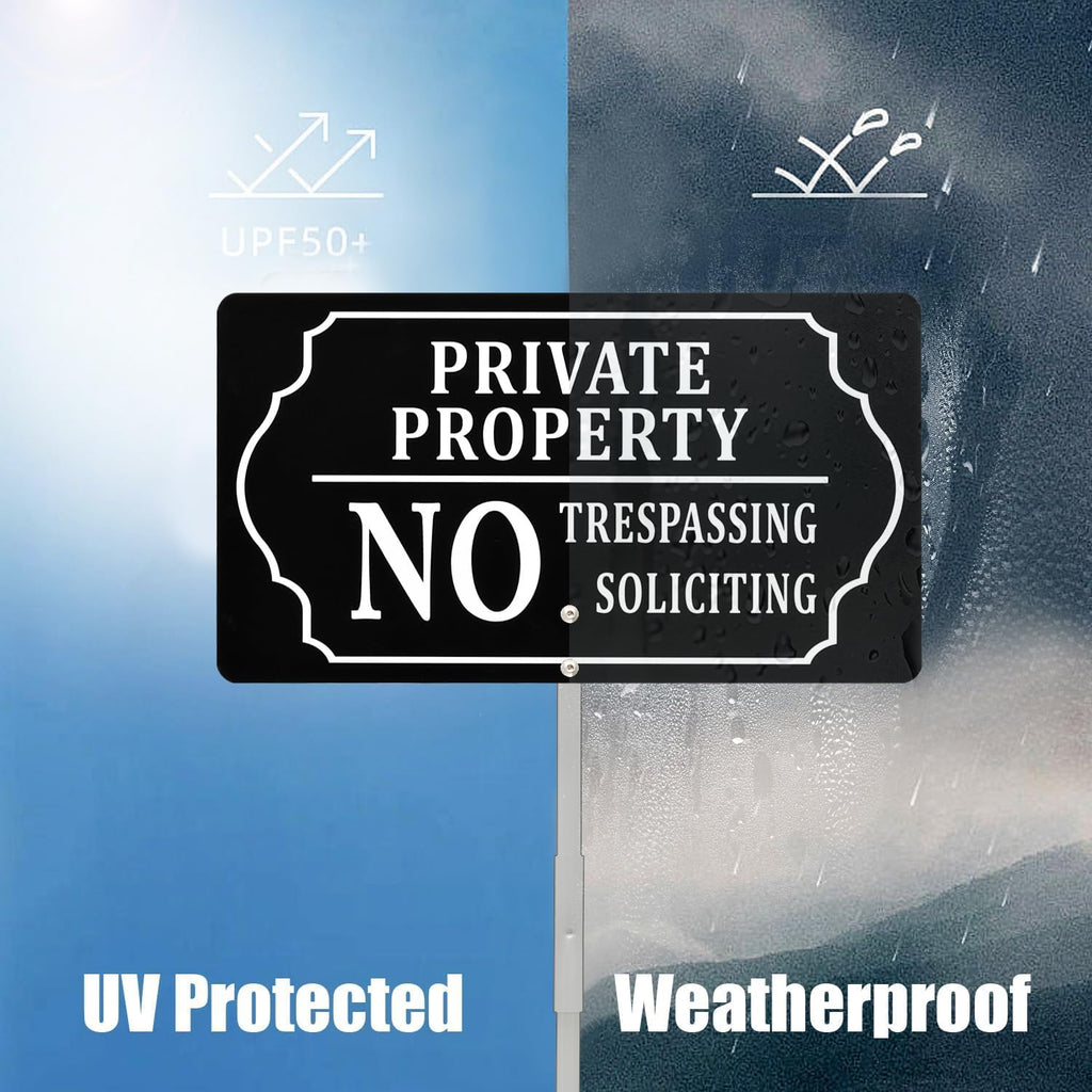 Private Property Sign, 7 x 13 Inch/35 Inch High | No Soliciting No Trespassing Sign with Metal Stake, Aluminum