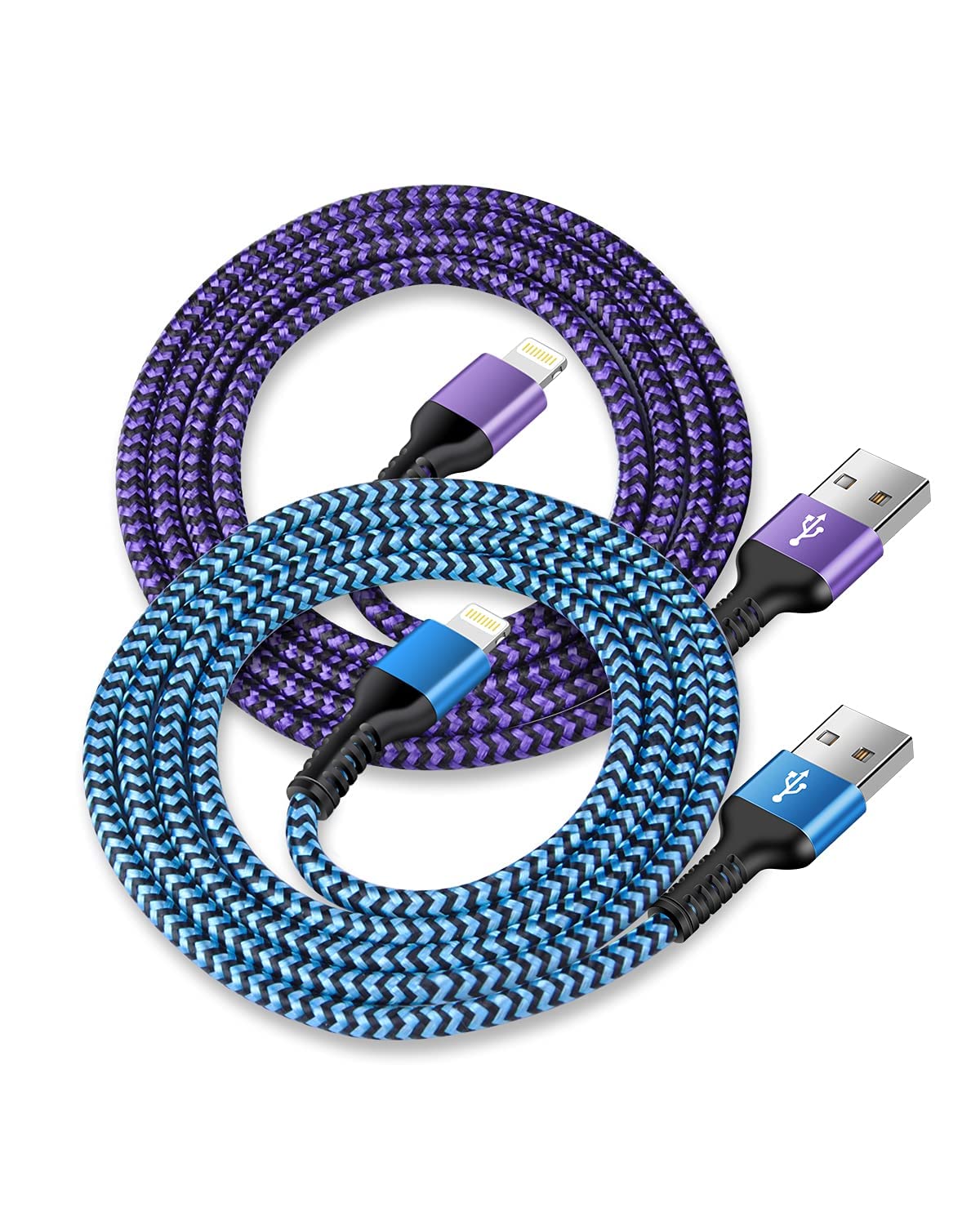 USB A to Lightning Cable-2Pack/6Ft Nylon Braided Long iPhone Charger Cord, Apple Approved Fast Charging Power Wire