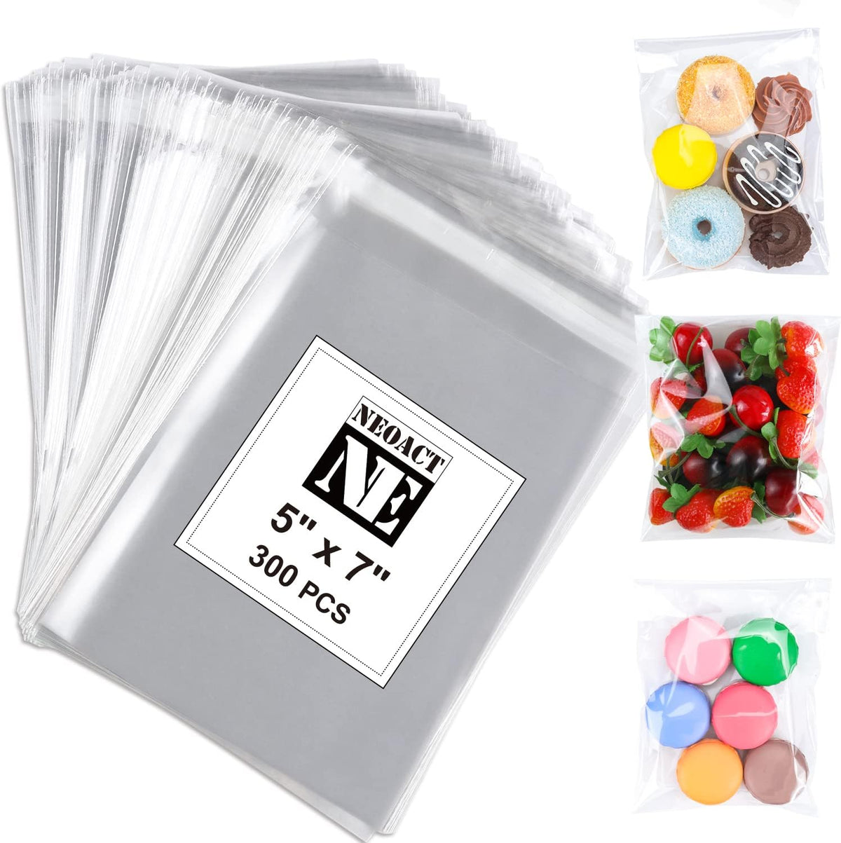 300 PCS 5"x7" Cookie Bags Clear Resealable Cellophane Bags