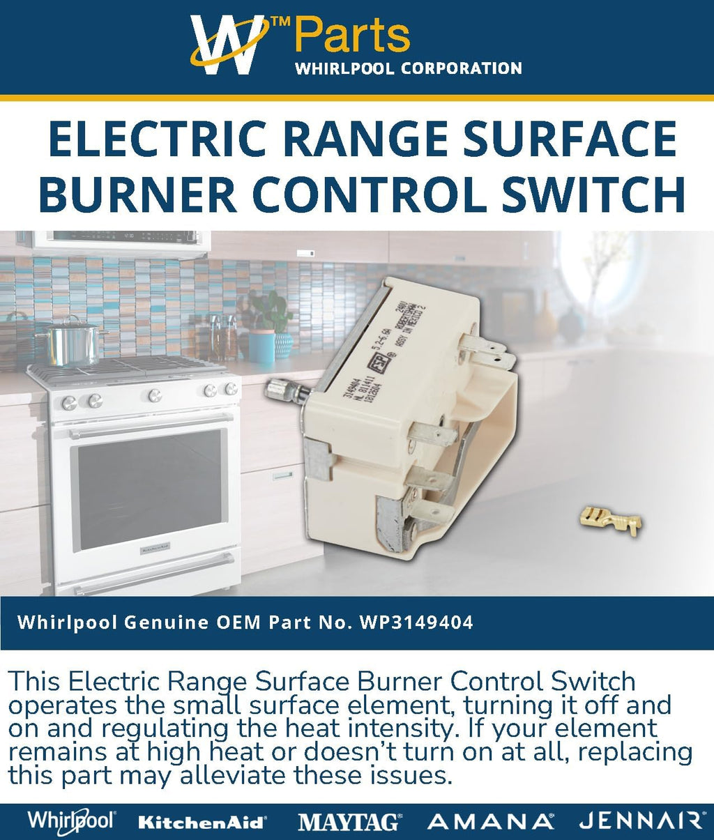 Whirlpool WP3149404 Genuine OEM Electric Range Surface Burner Control Switch Replacement Part - Replaces W10295576, 311856, 311857, and more