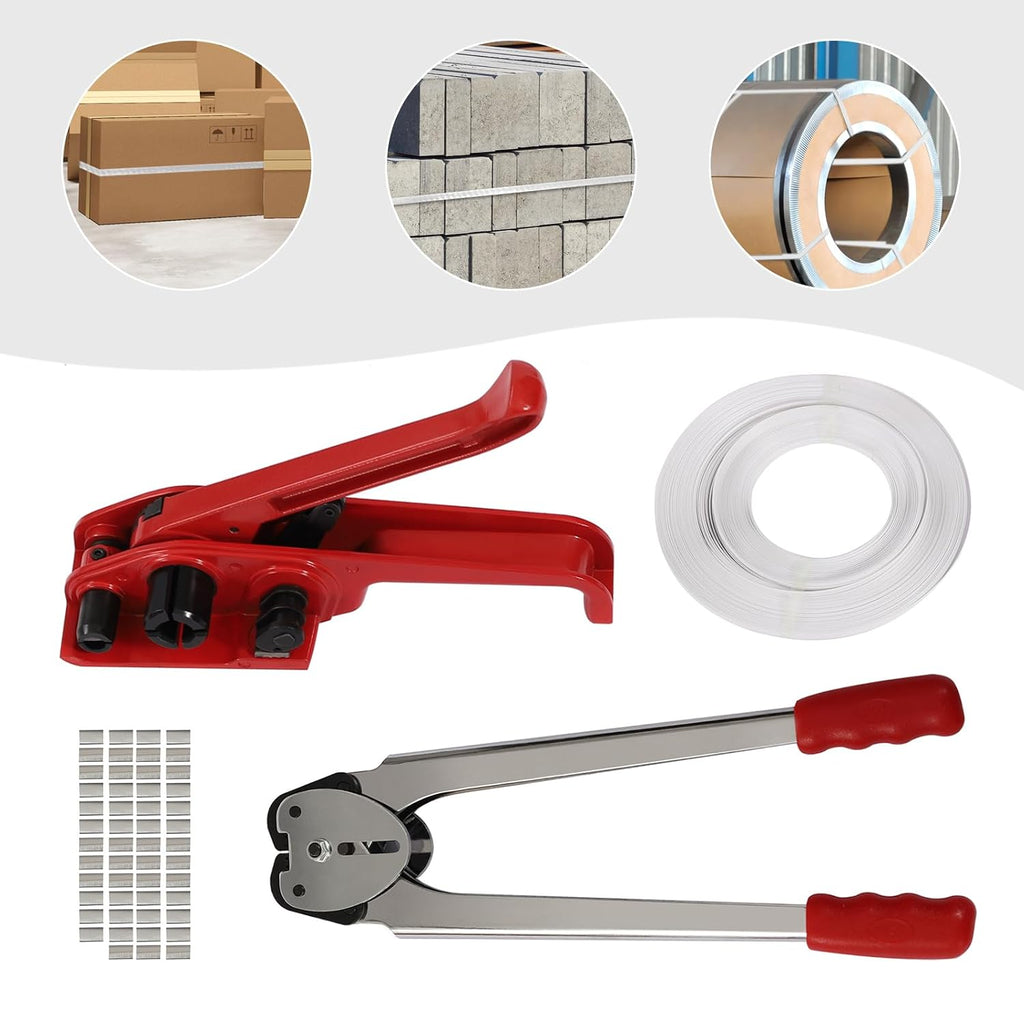 Packaging Banding Strapping Kit, 1000N Poly Strapping Tensioner Tool Pallet Packaging Strapping Banding Kit for