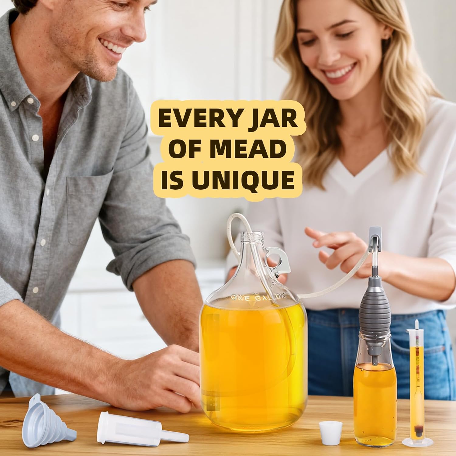 Mead Making Kit for Beginners 1 Gallon Home Brewing Kit with Glass Fermentation Jar Siphon Airlock Stopper
