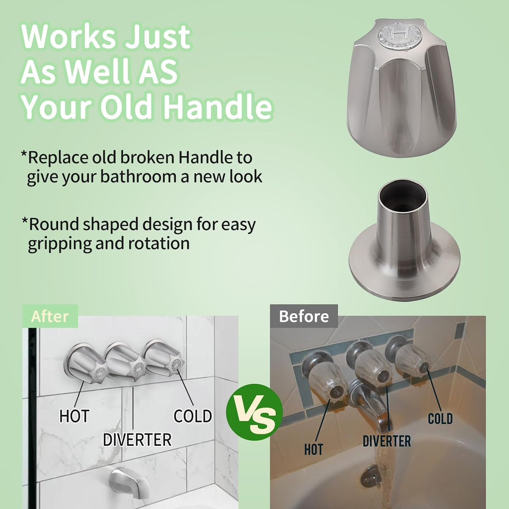 39619 Bathtub Shower Handle Remodel/Rebuild Trim Kit, Shower Knob 3 Piece for Price Pfister Verve Faucets, Includes 12H-2H, 12H-2C, 12H-18D Stems and Tubs knob Handle and Flange Base (Brushed Nickel)