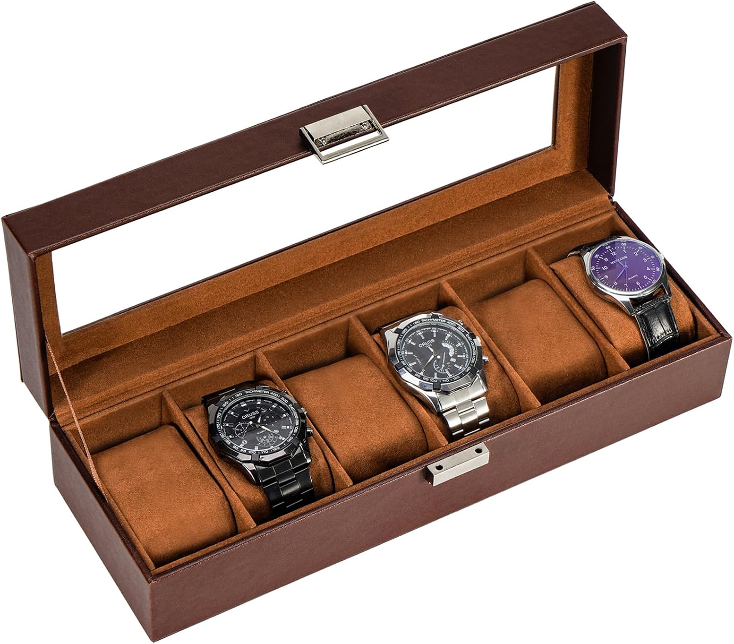 Watch Box, 6 Slot Mens Watch Display Case, Espresso | Watches Collection Storage Holder Organizer for Men Women