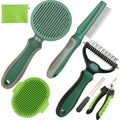 Pet Grooming Kit - 7 PCS Green Deshedding Brush Set with Undercoat Rake, Slicker Brush, Bath Brush & Nail Clipper for