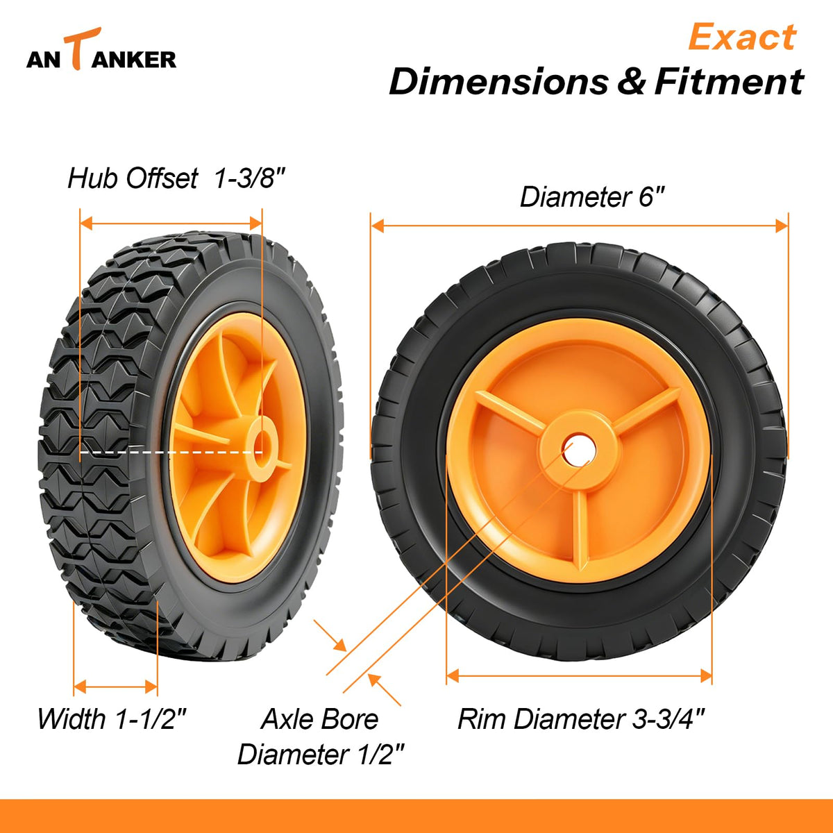 Antanker 6 Inch Plastic Wheels Replaces for Oregon 72-106, 2 Pack (Orange)
