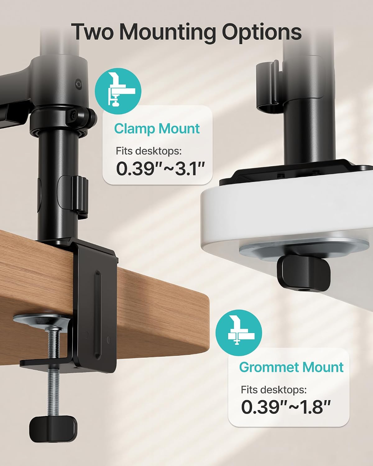 Dual Monitor Stand for 17-32 Inch Screens, Gas Spring Arms | Full Motion Mount with Cable Management, Support up to