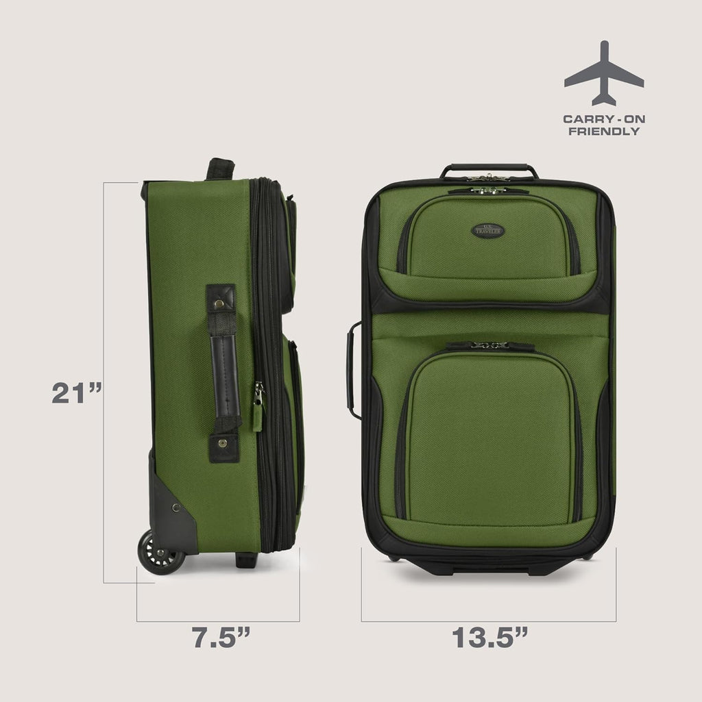Rio Lightweight Softside Rolling Carry-on Suitcase, 2-Wheel Single, Green