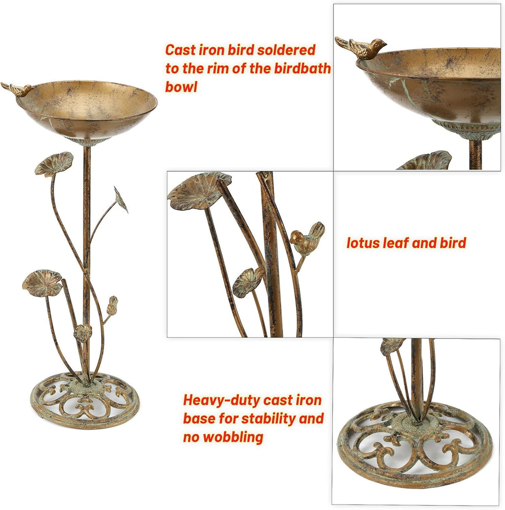 11.4" W x 28.7" H Cast Iron Pedestal Bird Bath, BirdBaths for Outdoors