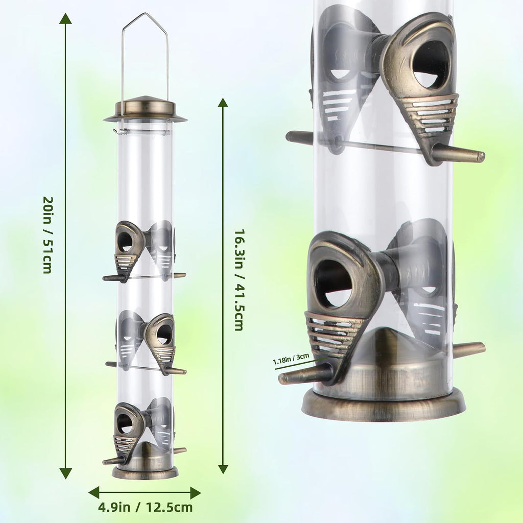 2PK Metal Bird Feeders with 6 Feeding Ports,Tube Bird Feeder with Steel Hanger,Hard Plastic Wild Bird Feeder for