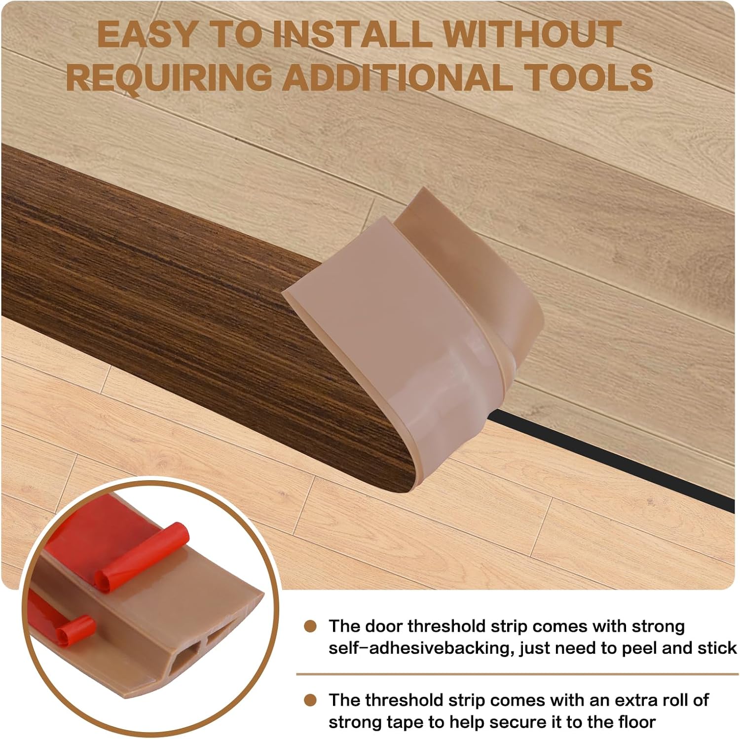 Floor Transition Strip Vinyl Door Threshold Ramp Self Adhesive Carpet Edging Strip Doorway Edge Trim, Overlap Edge