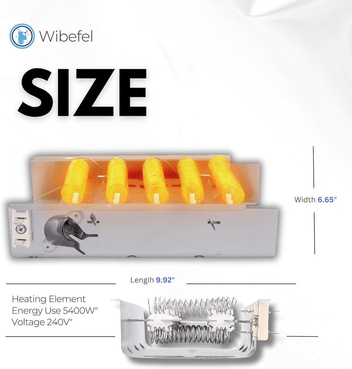 Dryer Heating Element fits Whirlpool WED5600VQ0, WED5700SW0, WED5700VH0, WED5700VH1, WED5700VW0 - Full Replacement Kit with Thermostat, Thermal Fuse & Cut-Off Switch