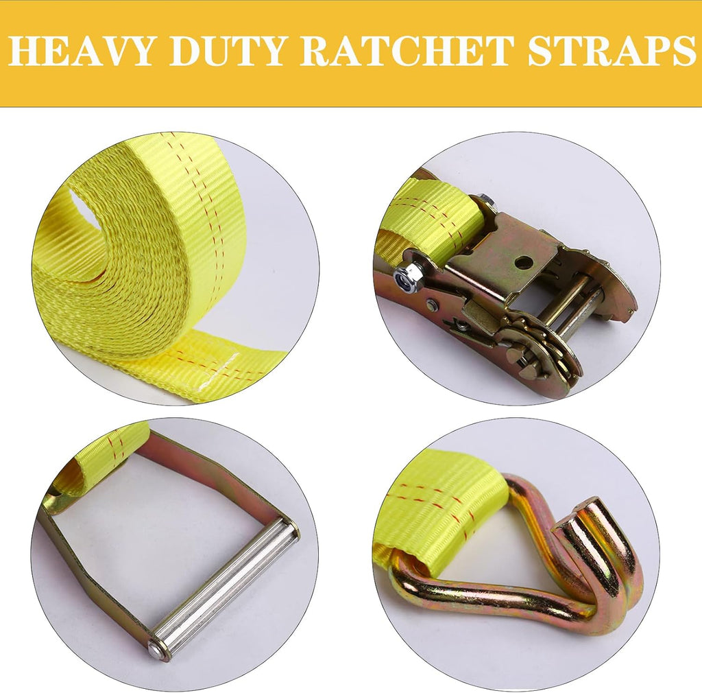 Ratchet Straps Heavy Duty, 8000 LBS Break Strength Ratchet Strap Tie Down, 2” x 20ft Black Tie-Down Ratcheting Cargo