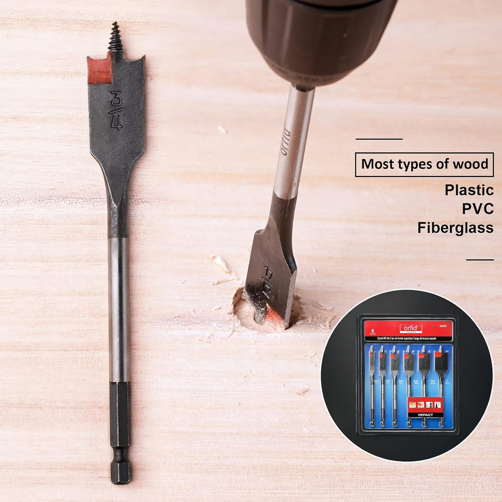 6 pc Standard Spade Bit Drill Bit Set,Threaded Spade Bit with Quick Change Shank for Hole Cutter Woodworking