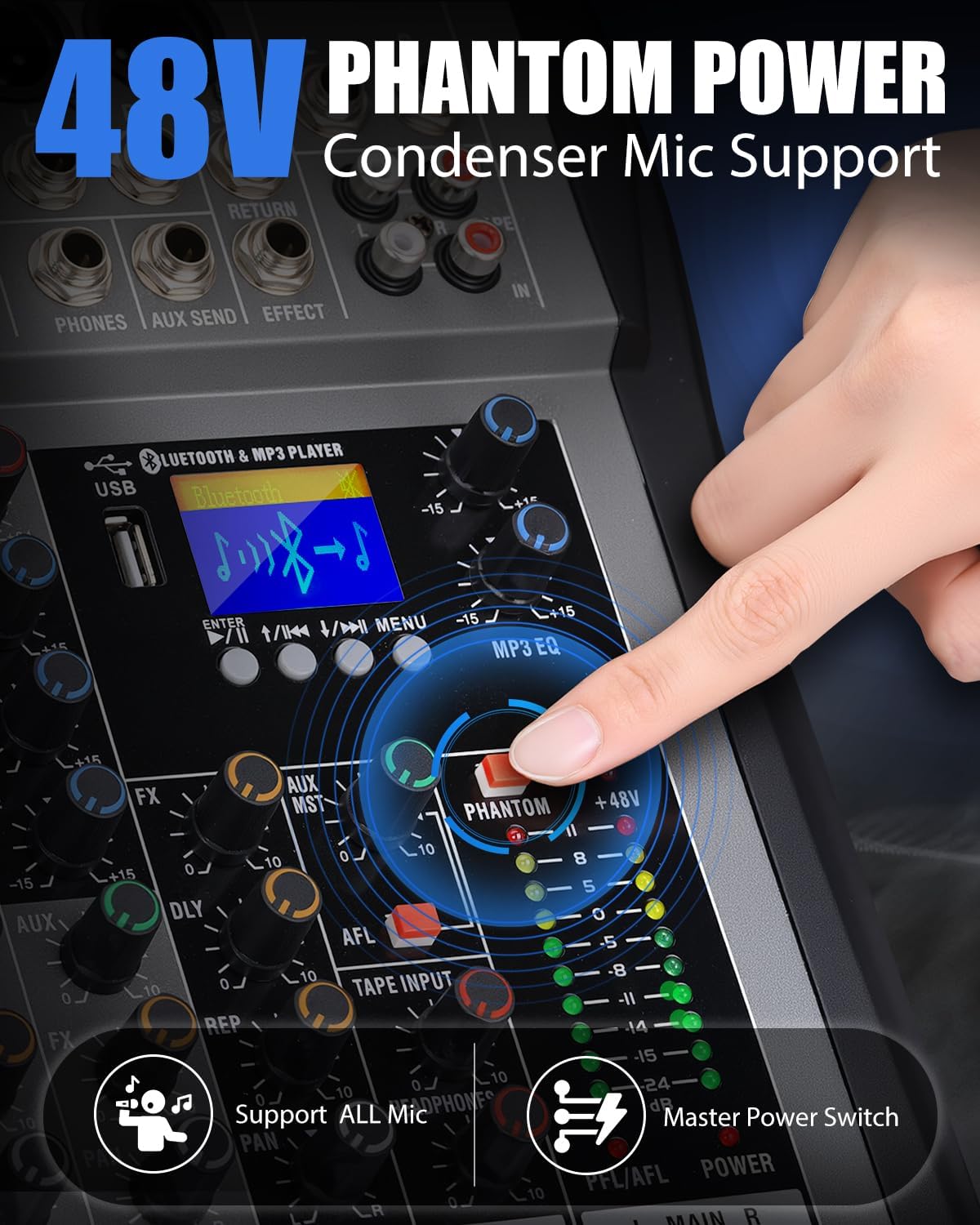 12 Channel mixer professional Audio Mixer, dj mixer with Individual Channel Control and USB Audio Recording & Editing
