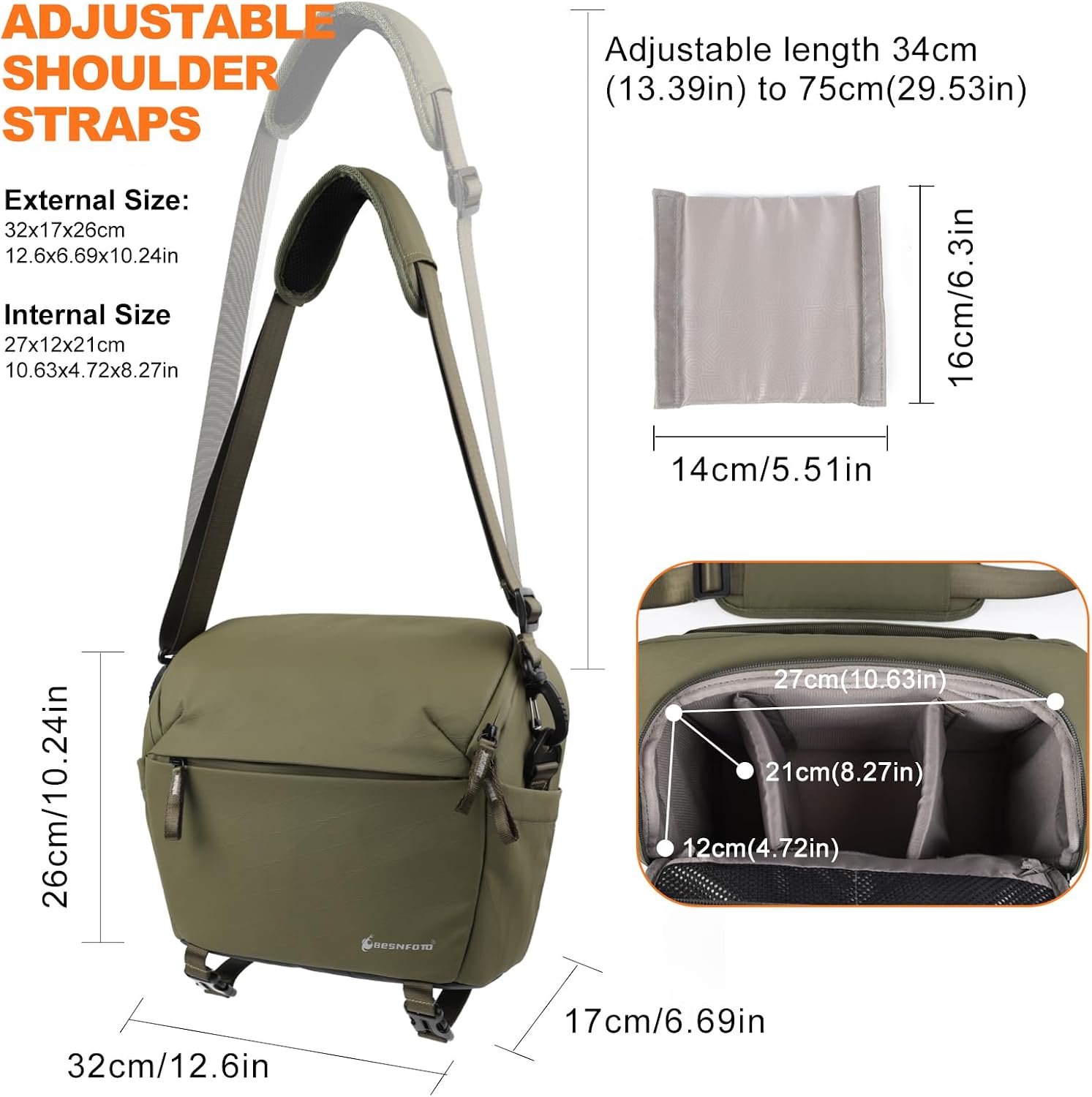 Camera Bag Crossbody Waterproof Sling Purse Case Small Photography Shoulder Messenger Bag Backpack with Tripod Holder