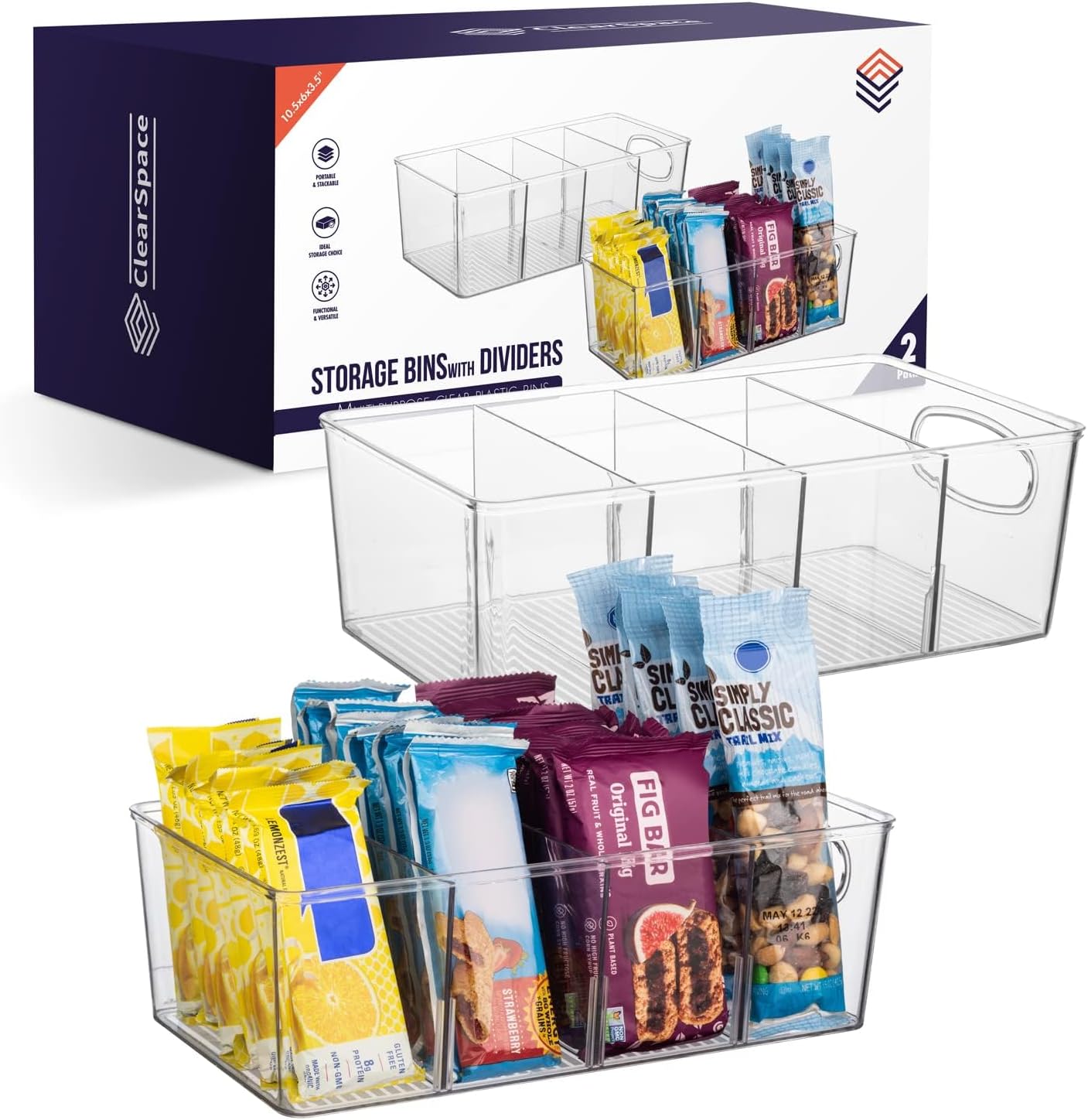 Plastic Pantry Organization and Storage Bins with Removable Dividers – Perfect Kitchen Organization or Kitchen