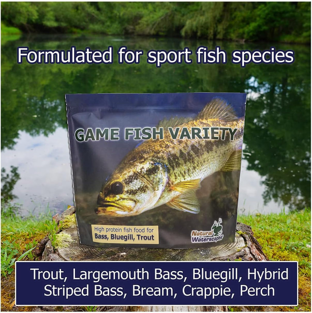 Game Fish Food Variety | Pond and Lake Fish Food Pellets | 7 lb Resealable Bag | Feed to Bass, Bluegill, Trout |