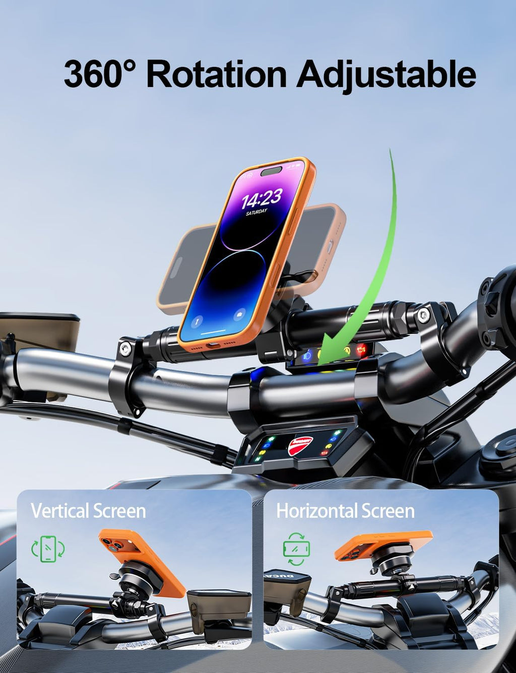 Aluminum Alloy Motorcycle Magnetic Phone Mount with Magnetic 4-Lock‌ | Vibration Dampener, 1s Auto Lock Bike Phone