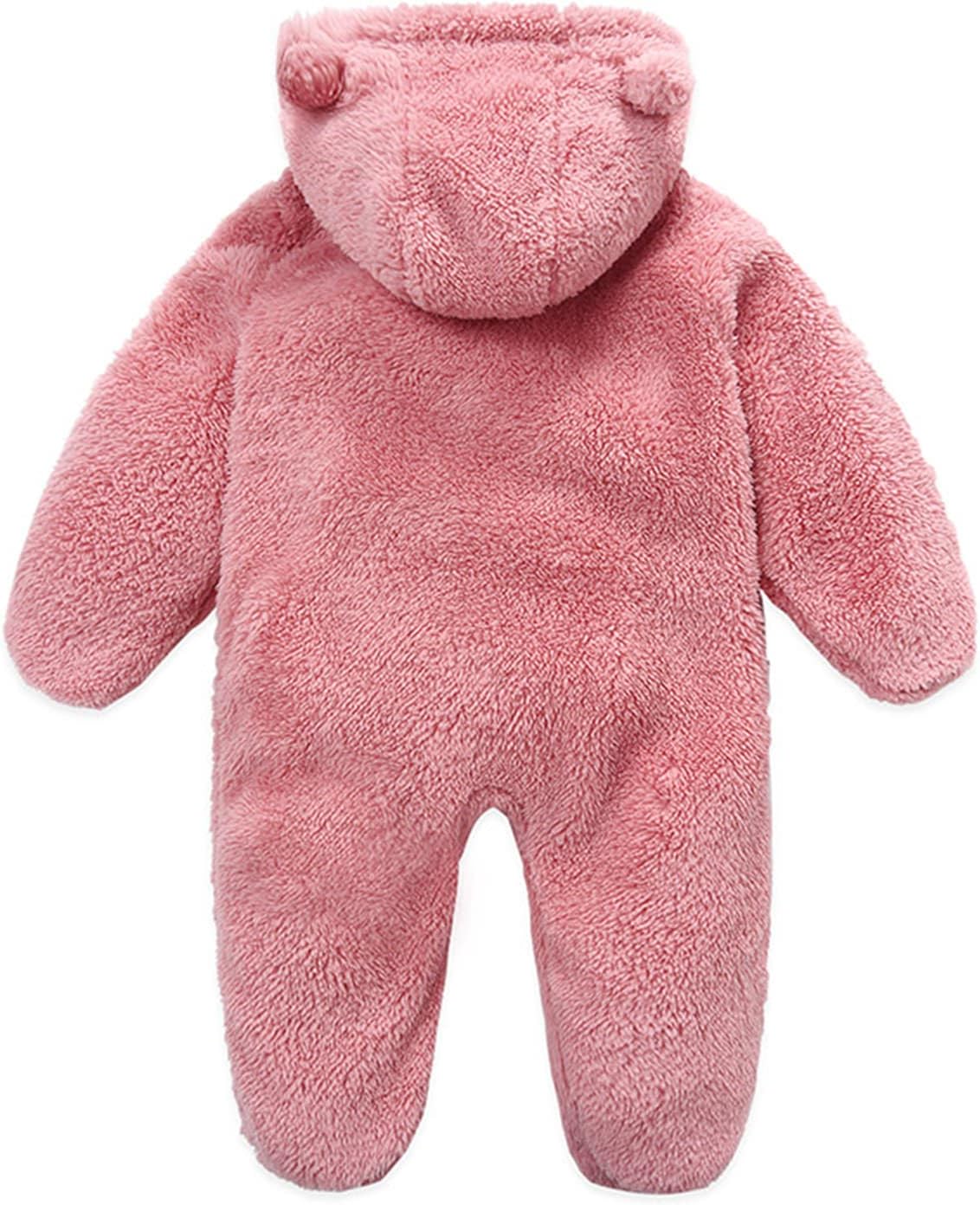 Baby Furry Jumpsuit Infant Bear Onesies Zipper Long Sleeve One-Piece Romper Hoodie Baby Outwear Snowsuit