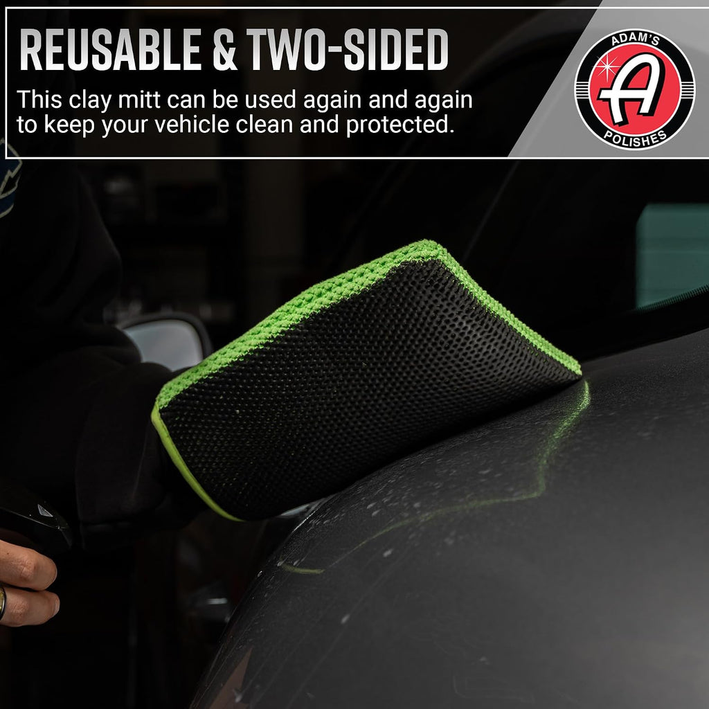 Adam's Clay Mitt (Green, 2pk) - Car Detailing Medium Grade Clay Mitt Glove Quickly Removes Debris from Your Vehicle