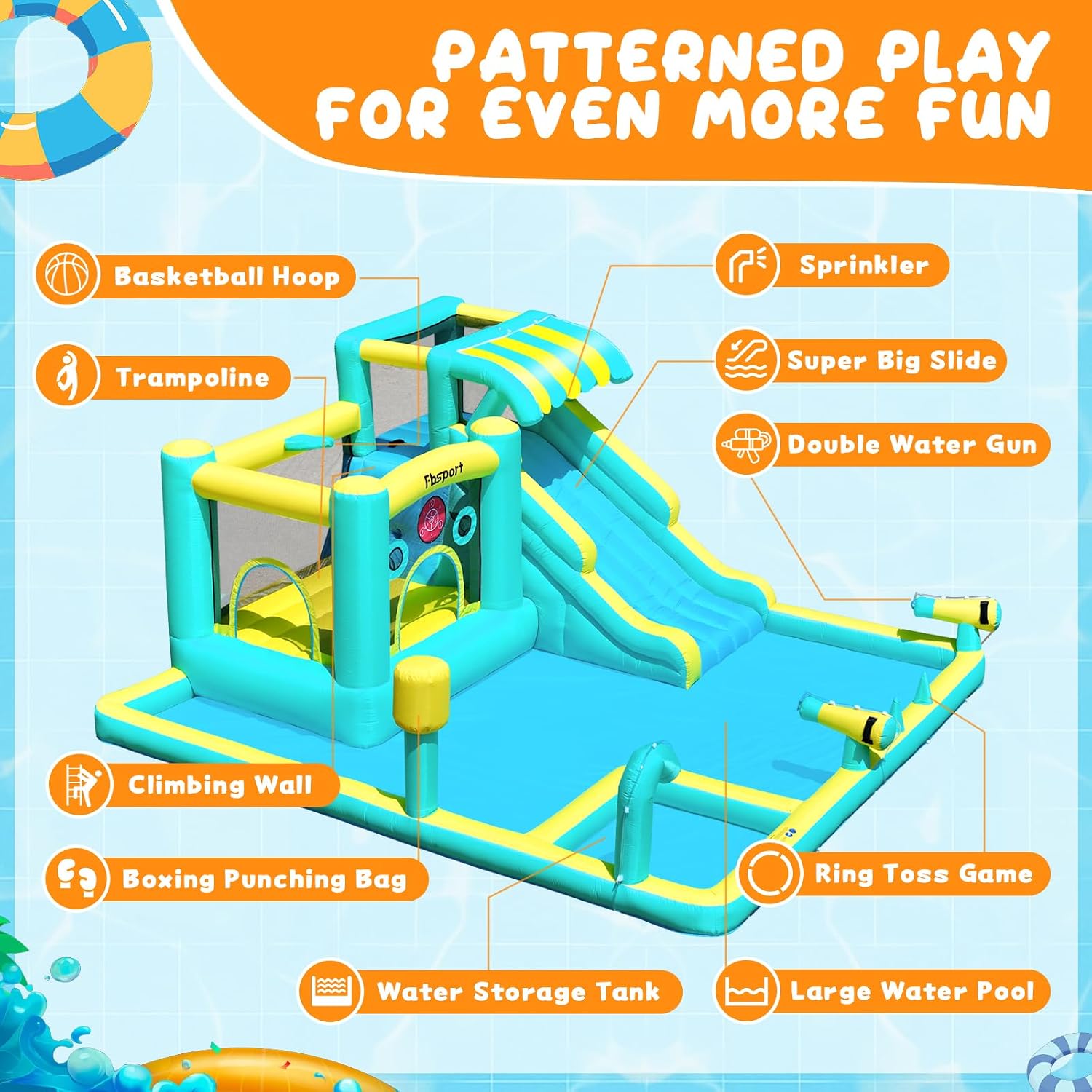 Inflatable Bounce House Water Slide, Widen Water Slide Park 10-in-1 Bounce House with 480W Blower, Jumping, Climbing