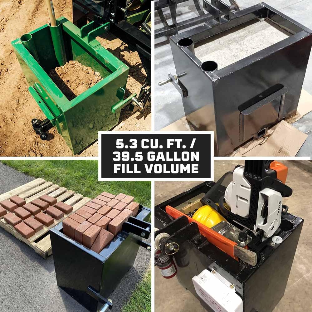 3 Point Black Ballast Box Fits Category 1 Tractor Attachment, Quick Hitch Compatible, 800lb Capacity, Tractor Ballast