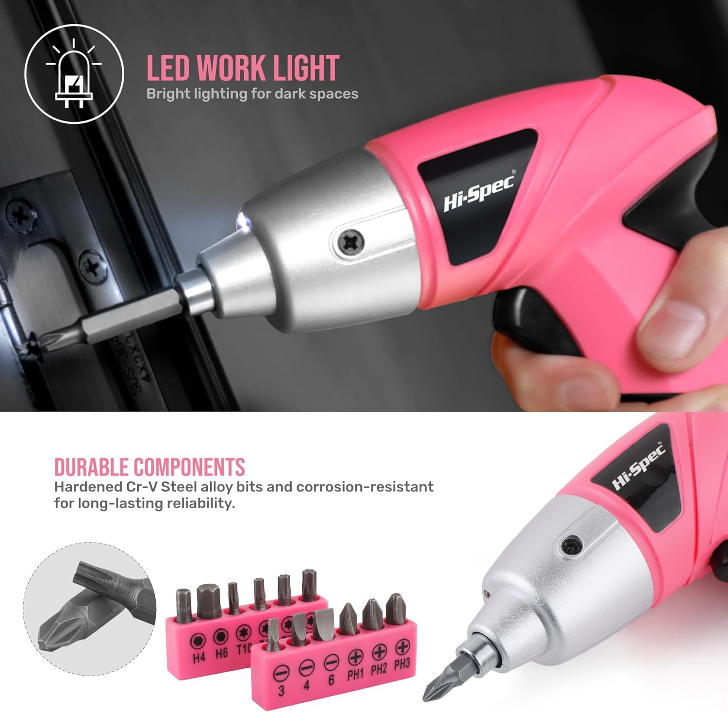 Cordless Electric Screwdriver, Power Screw Driver Set with Pink Compact Tool Kit for Small Repair and Maintenance