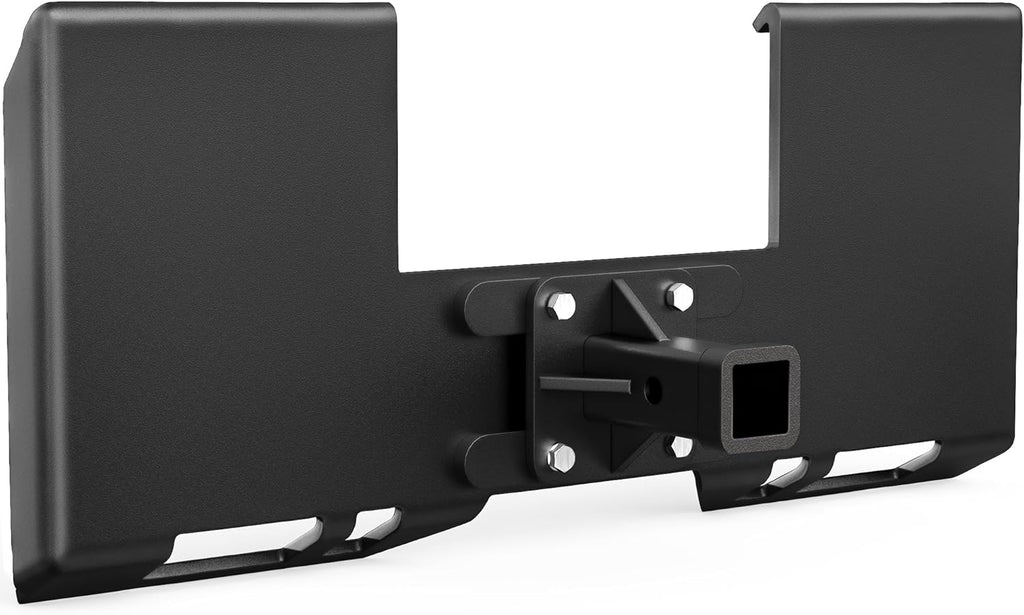 3/8" Skid Steer Mount Plate with 2" Removable Receiver, Black | Heavy Duty 3/8" Steel Skid Steer Mount Plate with 2"