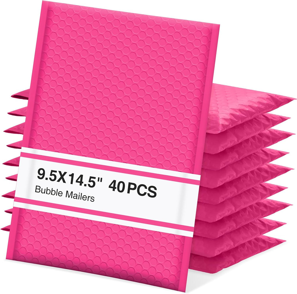 Bubble Mailers 9.5x14.5" 40 Pack Usable Size 9.5x13.5" Hot Pink