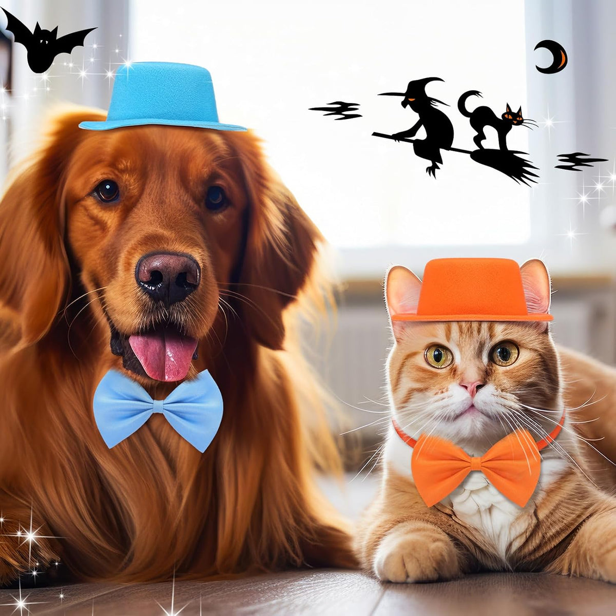 4 Pcs Halloween Dog Costume Blue and Orange Top Hat Accessories