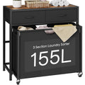 Laundry Sorter 3 Section with Tabletop & 2 Drawers, Rolling Laundry Hamper with Pull-Out and Removable Bags, Laundry