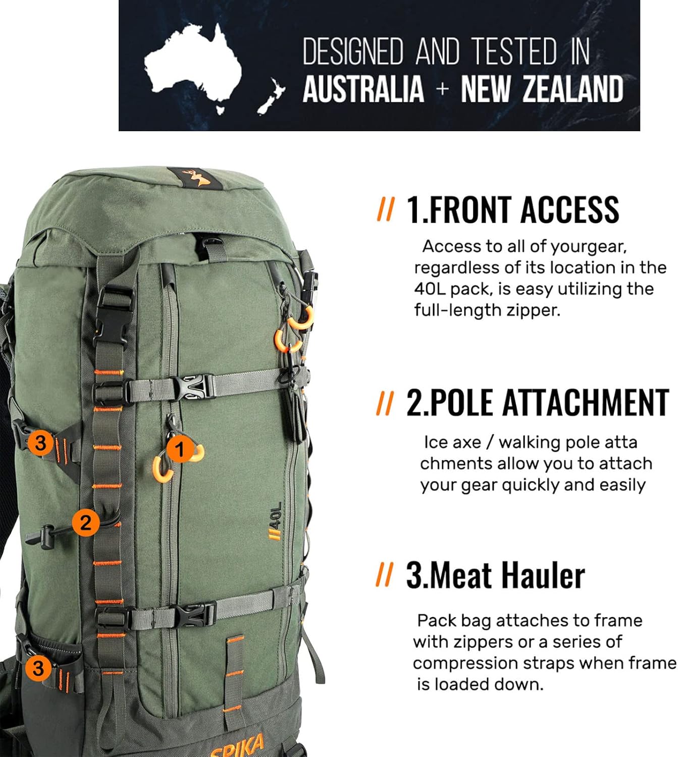 Hunting Backpacks for Men, Meat Hauler Frame Pack with Rifle Holder, 40L/80L Extendable + Capacity for Bow Rifle Gun