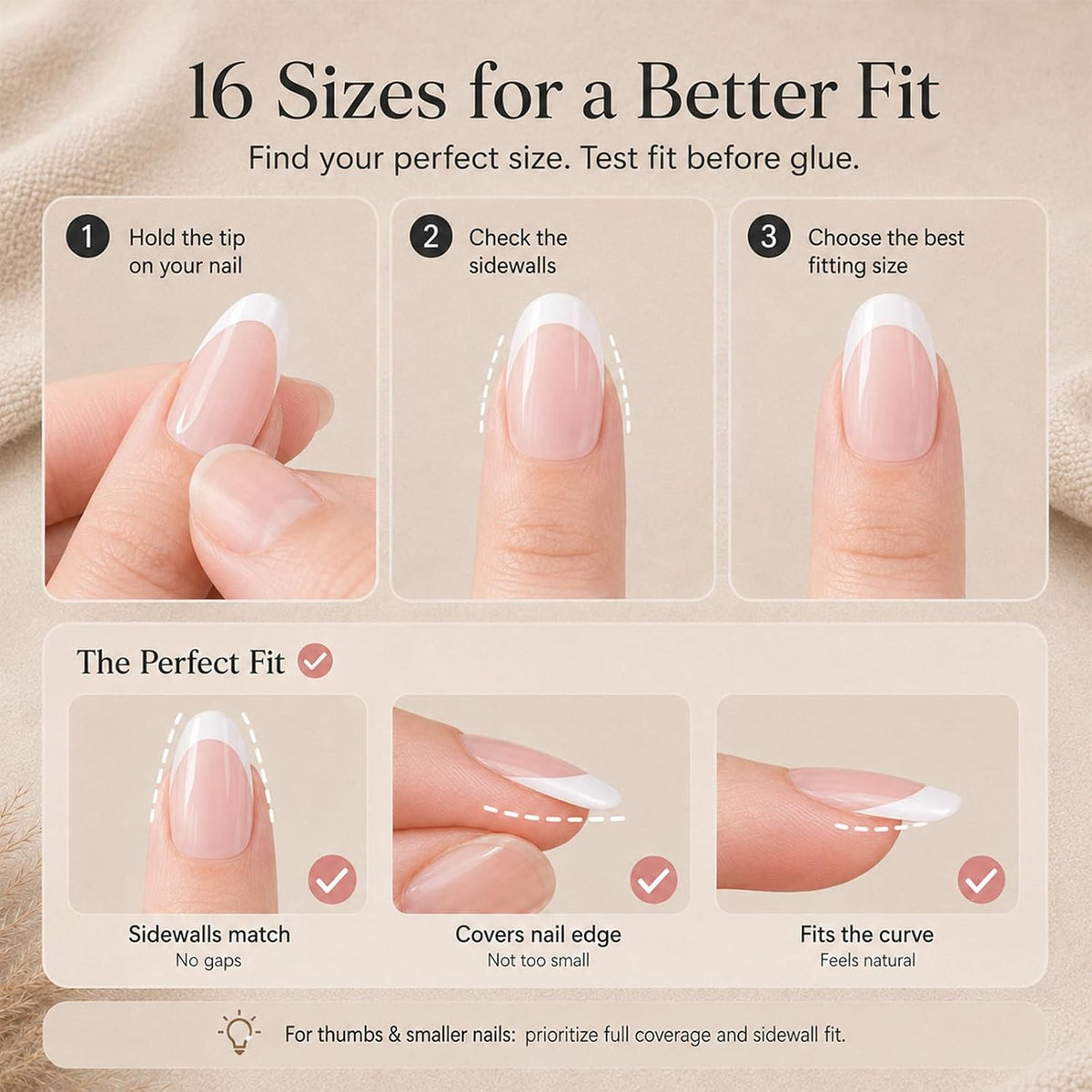 Beetles French Tip Press On Nail Kit- Short Almond 224Pcs Pink