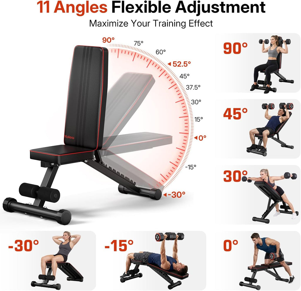 Adjustable Weight Bench - Utility Weight Benches for Full Body Workout, Foldable Incline/Decline/Flat Bench Press for