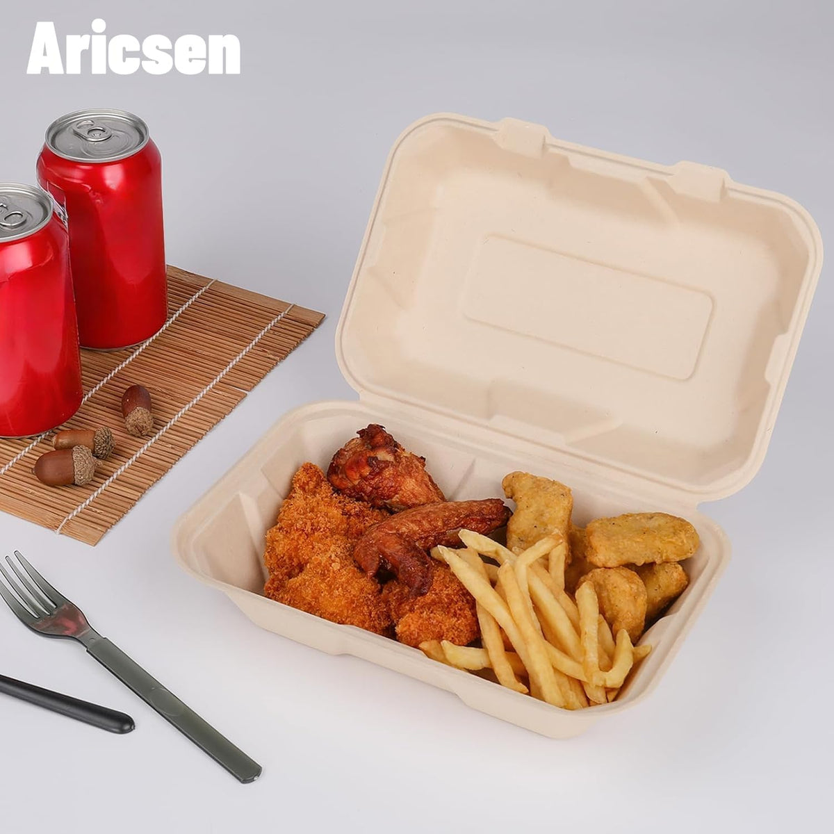 Disposable 50 Pack 9×6 Inch Take Out Lunch Box Containers with Lids