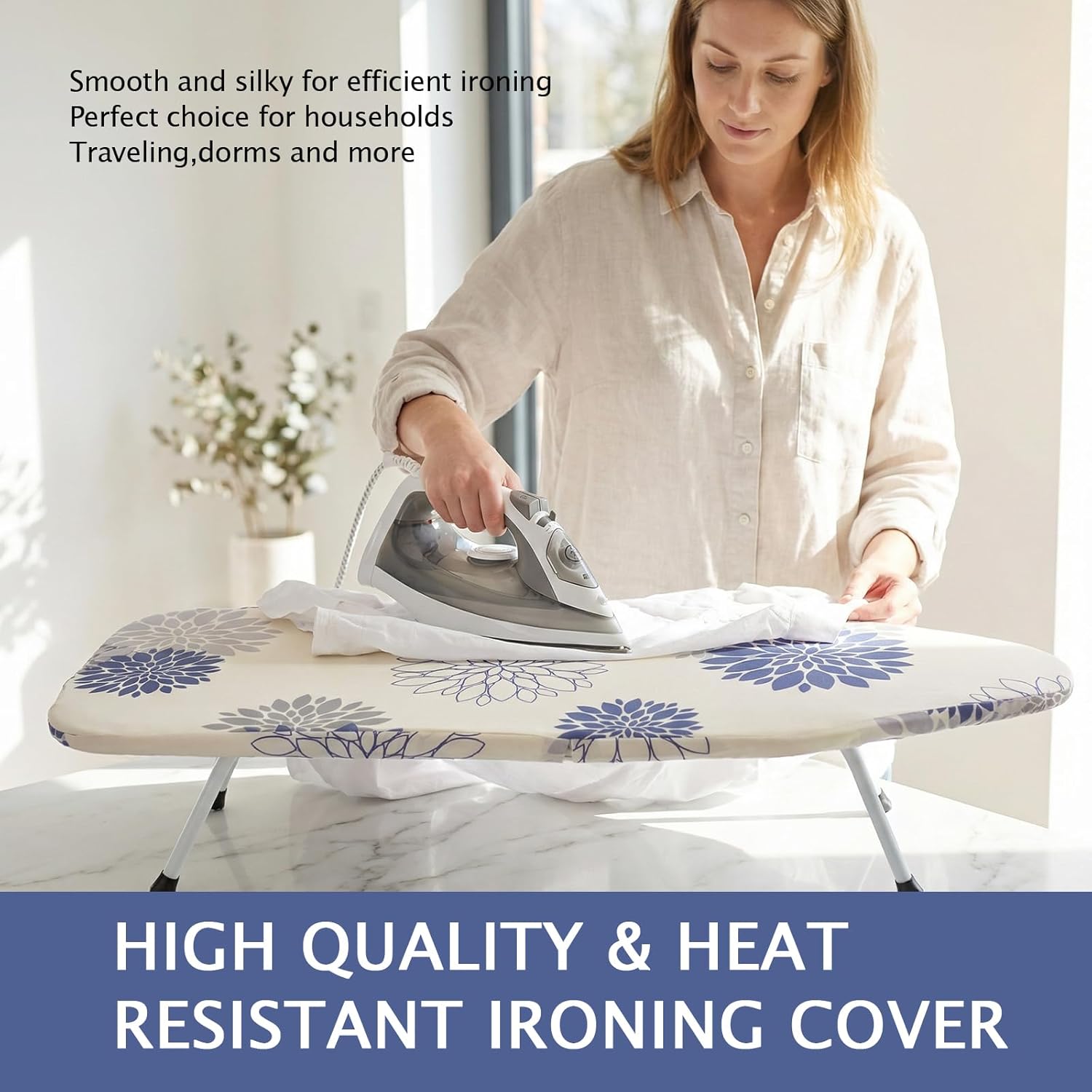 12.5"x32" Small Ironing Board Cover and Pad,Mini Iron Board Cover | 3-Layer Silicone Coated Cover with Pad,Elastic