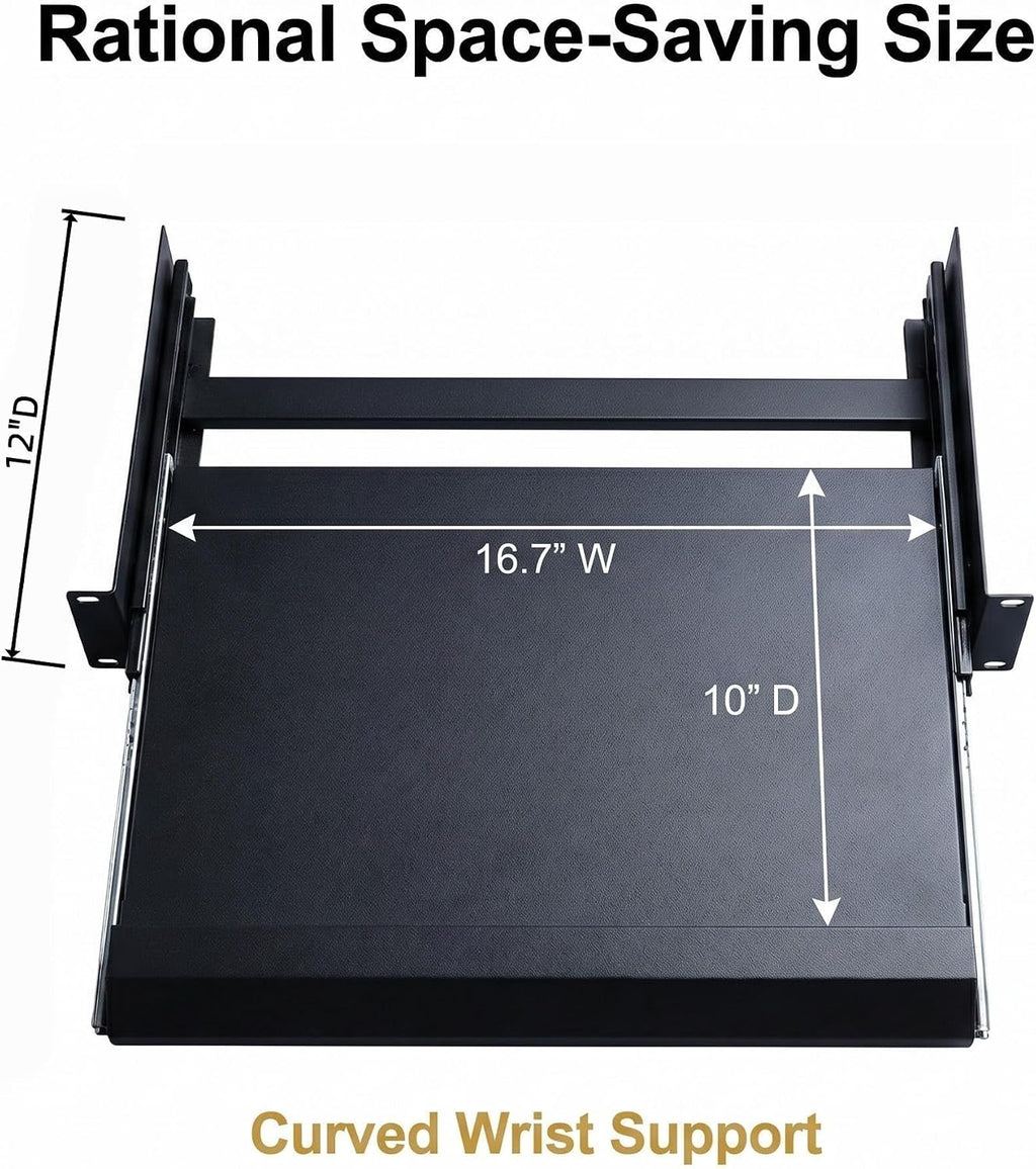 2U Keyboard Tray 12" Depth -Universal 19" Rack Mount Sliding Shelf