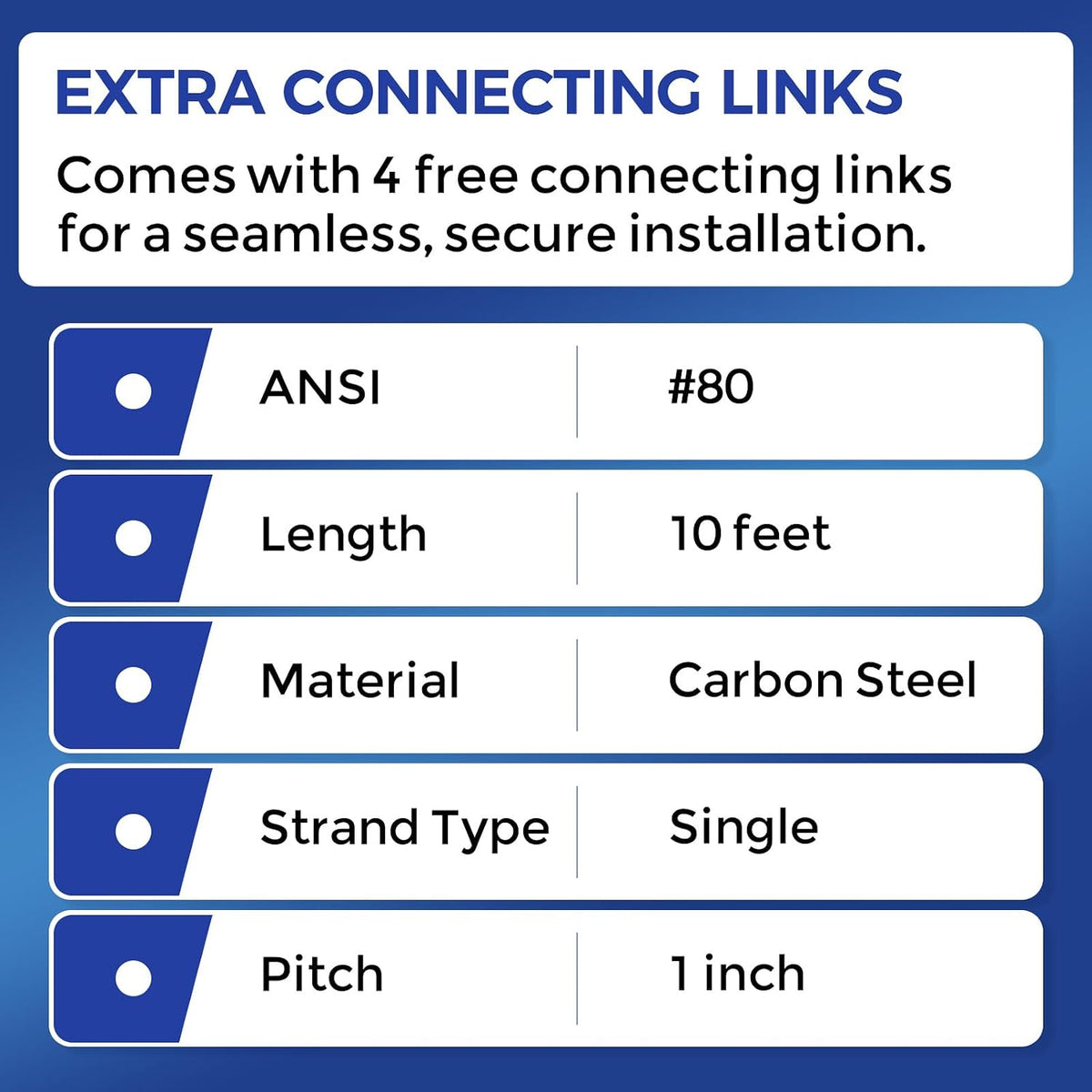 #80 Roller Chain 10FT, 1" Pitch Carbon Steel Drive Chain with 4 Connecting Links, Industrial Grade for Conveyor & Heavy Machinery