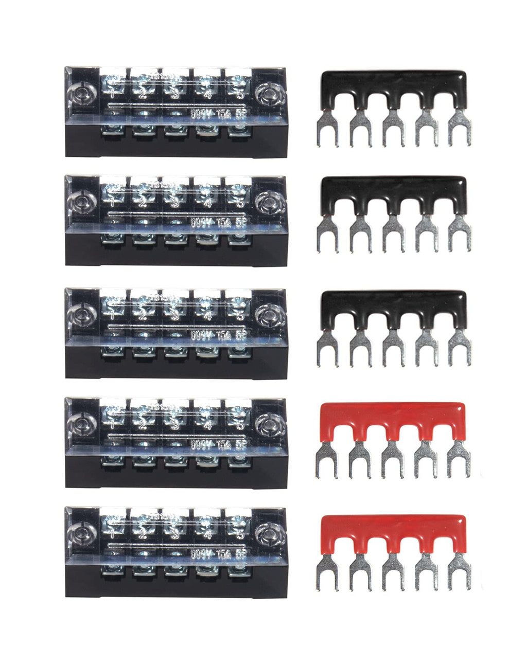 Terminal Block, 5 Circuits 600V 15A Dual Row Screw Terminal Strip, 5 Sets