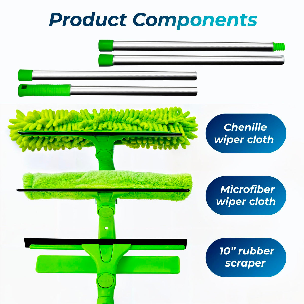 Professional Window Squeegee for Window Cleaning, 2 in 1 Rotatable Window Cleaning Squeegee Kit with Extension Pole