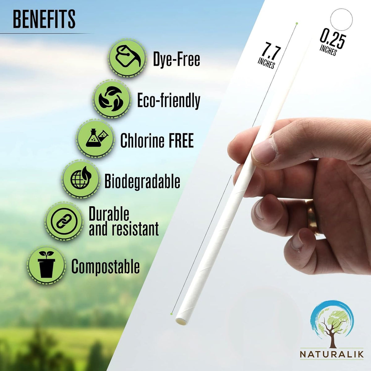 1000-Pack White Biodegradable Paper Straws Extra Durable Dye-Free- Premium Eco-Friendly Paper Straws Bulk - Drinking