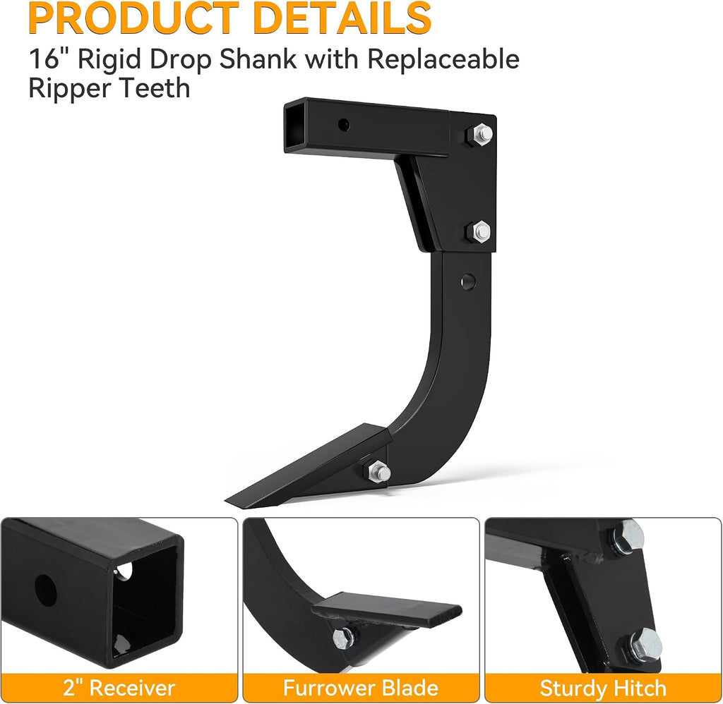 Hitch Mounted Ripper with 2" Receiver for Tractor ATV UTV | Heavy Duty Adjustable Trencher Digger Plow with