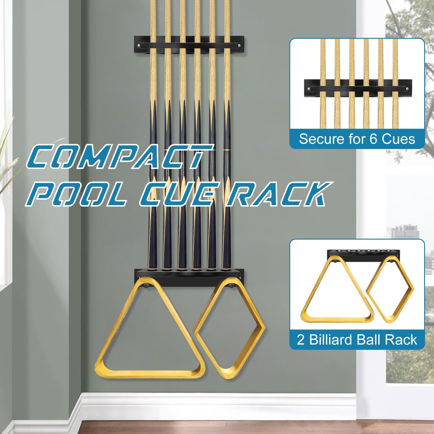 Pool Cue Rack Wall Mounted Rack Billiard Cue Wall Rack Cue Rest Cue Stick Holder for Pool Cue Set